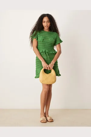 ASOS Gehaakte mini rok met open steek en appliqué in kaki, deel van co-ord set