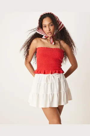 Gina Tricot Zwierige mini rok met ruches in crème