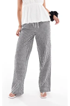Pieces® Broek met hoge taille en wijde pijpen in zwarte gingham ruit