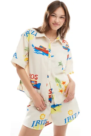 Pieces® Overhemd met rechte pasvorm en zomerse vakantieprint, deel van co-ord set