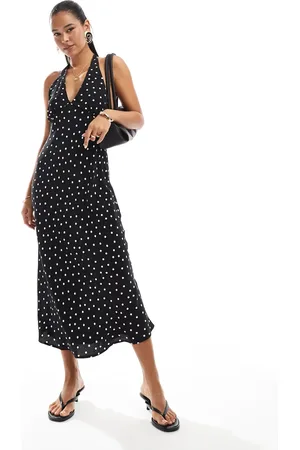 Pull&Bear Midi jurk met halternek en stippen in