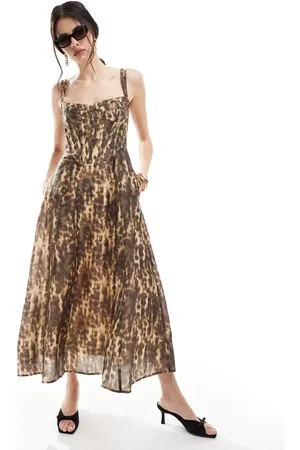 Bardot Midi skaterjurk met korset in luipaardprint