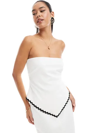 4th & Reckless Bandeautop met linnenlook, envelopzoom en contrasterende schulprand in zwart en , deel van co-ord set