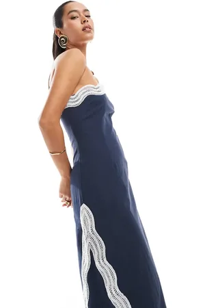 4th & Reckless Maxi bandeau-jurk met linnenlook en contrasterende geschulpte rand in