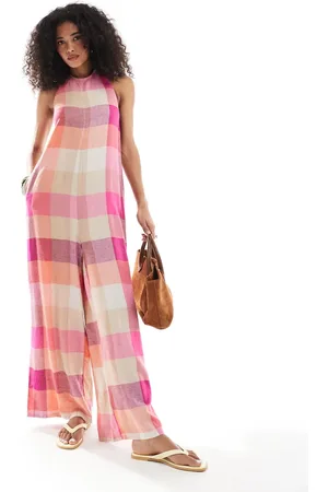 Native Youth Geruite jumpsuit met halternek in multi