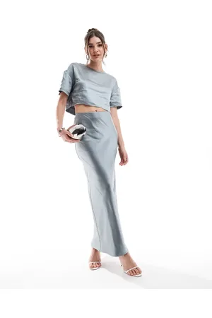 4th & Reckless Satijnen maxi rok in staalgrijs, deel van co-ord set