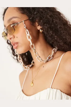 Jeepers Peepers Zonnebril met brede ketting met hars in crème