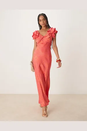 Never Fully Dressed Metallic maxi jurk met ruches aan de mouwen in dierenprint jacquard