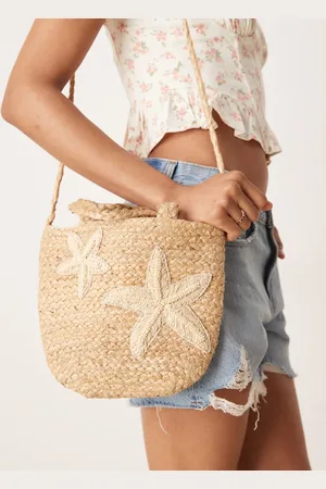 Accessorize Mini stro tas met borduursel en zeesterren in naturel