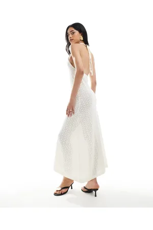 ASOS Gebreide maxi halterjurk met schelpdetail in ecru