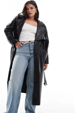ASOS ASOS DESIGN Curve - Trenchcoat met leerlook in