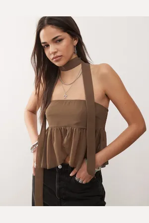 Motel Desir - Bandeau top met sjaaldetail in koffiebruin