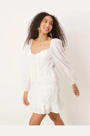 Gina Tricot Mini jurk van broderie anglaise met lange mouwen en hartvormige halslijn in