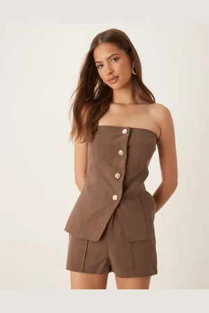 SNDYS Gilet met linnenlook, bandeau-hals, gouden knopen en gestrikte achterkant in , deel van co-ord set