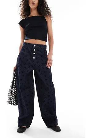 ASOS Jeans met ronde wijde pijpen in geflockte fijne bloemenprint