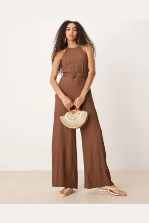 MANGO Katoenen mouwloze jumpsuit met geweven riem in