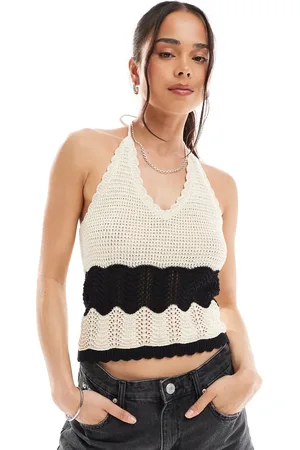 VERO MODA Gehaakte gebreide haltertop in crème en zwart