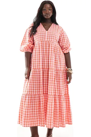 New Look New Look Curve - Aangerimpelde seersucker midi jurk met gingham ruit in