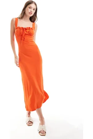 ASOS Midi cami-jurk met gerimpelde buste en gestrikte voorkant in