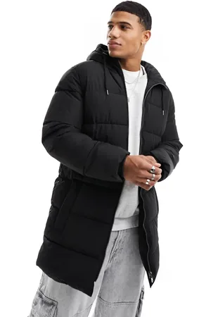 Only & Sons Lang gewatteerd puffer jack met capuchon in