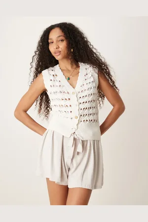 ASOS Opengebreide gilet met geschulpte rand en goudkleurige knopen