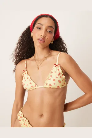 ASOS Cherry Rose - Aangerimpeld triangel bikinitopje in botergeel