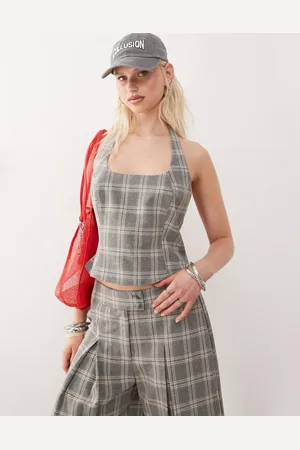 COLLUSION Elegante geruite haltertop in multi, deel van co-ord set