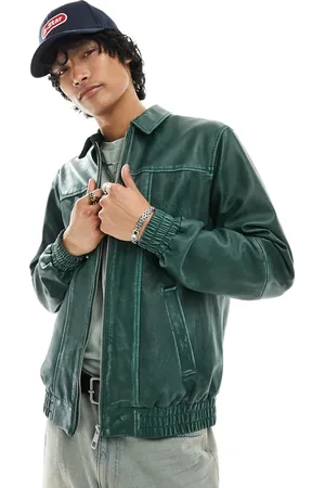 ASOS Oversized bomberjack van distressed echt leer met naaddetail in
