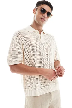 Pull&Bear Fijngebreide polo in ecru