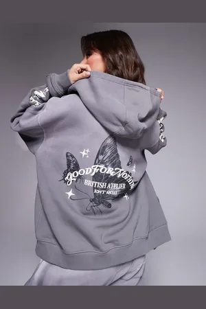 Good For Nothing Cropped hoodie met print op de achterkant in antracietgrijs, deel van co-ord set