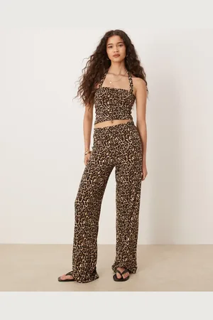 VILA Broek van gladde jersey met luipaardprint, deel van co-ord set