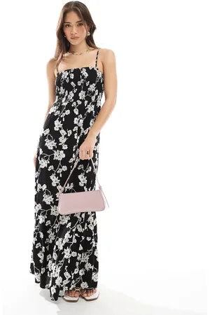 VERO MODA Maxi jurk met aangerimpelde buste en bloemen in -wit