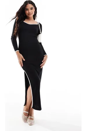 VERO MODA Maxi-jurk van geribbelde jersey met contrasterende biezen in