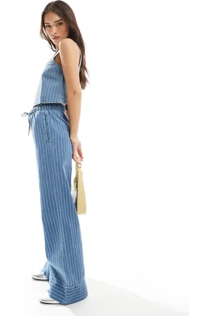 ASOS Broek met wijde pijpen, gestrikte voorkant en geborduurde strepen in , deel van co-ord set