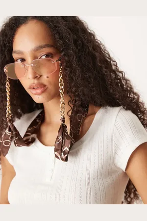 Jeepers Peepers Brede zonnebrilketting met bandanaprint in crème