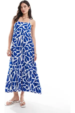 ONLY Gelaagde maxi jurk met bandjes in blauwe abstracte print