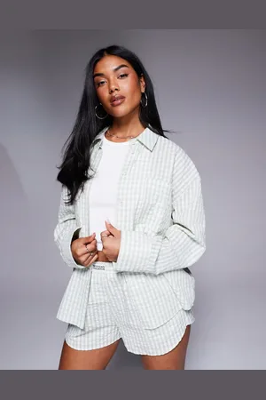 ASOS Geweven overhemd met gingham ruit in pastelgroen, deel van co-ord set