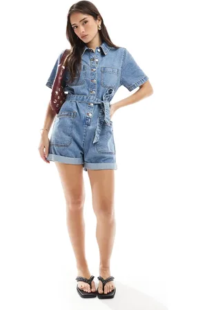 ASOS Rechte playsuit met riem in midwash