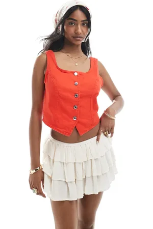 VERO MODA Denim korsettop met knopen in rood