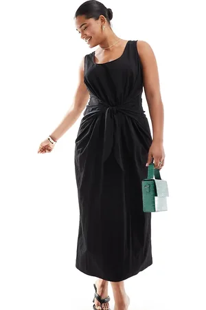 ASOS ASOS DESIGN Curve - Midi jurk met lage ronde hals en gestrikte voorkant