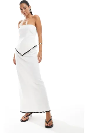 4th & Reckless Katoenen maxi rok met linnenlook en contrasterende zigzag-rand in , deel van co-ord set