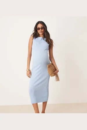 ASOS ASOS DESIGN Maternity - Gebreide halflange jurk met schuine hals en brede geribbelde textuur in