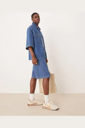 ASOS Lange denim jort met naaddetails in midwash , deel van co-ord set