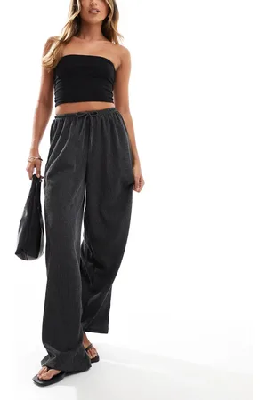 Pull&Bear Broek met textuur, wijde pijpen en trekkoord in donkergrijs