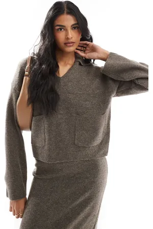 Pieces® Trui met polokraag in taupe, deel van co-ord set