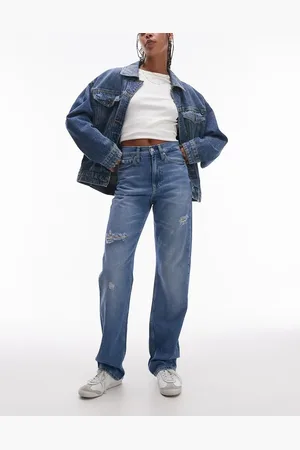 Calvin Klein Rechte jeans met hoge taille, scheuren en lichte wassing