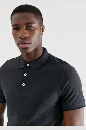 JACK & JONES Musthaves - Slim-fit pique polo met logo en gekleurd randje in donkergrijs