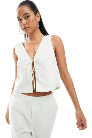 ONLY Top met gestrikte voorkant in groene gingham ruit, deel van co-ord set