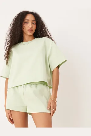 ASOS Recht cropped T-shirt met interlock-naden in pastelgroen, deel van co-ord set