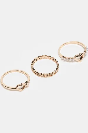 ASOS Set van 3 ringen met hartjes in goudkleur